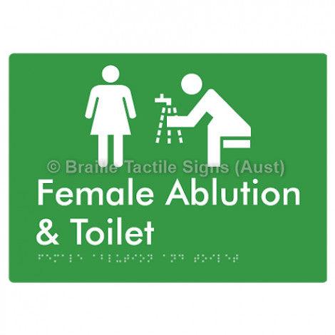 Braille Sign Female Ablution & Toilet - Braille Tactile Signs Aust. - BTS319-grn - Custom Signs - Fast Shipping - High Quality - Australian Made &amp; Owned