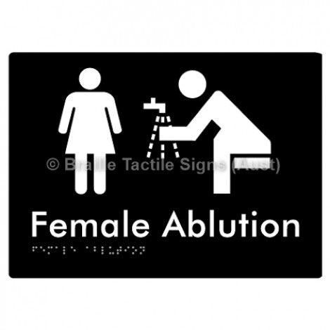 Braille Sign Female Ablution - Braille Tactile Signs Aust. - BTS317-blk - Custom Signs - Fast Shipping - High Quality - Australian Made &amp; Owned