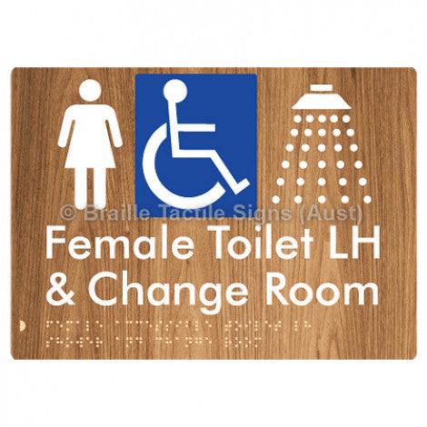 Braille Sign Female Accessible Toilet LH Shower & Change Room - Braille Tactile Signs Aust. - BTS290LH-wdg - Custom Signs - Fast Shipping - High Quality - Australian Made &amp; Owned