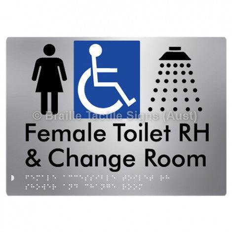 Braille Sign Female Accessible Toilet RH Shower & Change Room - Braille Tactile Signs Aust. - BTS290RH-aliS - Custom Signs - Fast Shipping - High Quality - Australian Made &amp; Owned