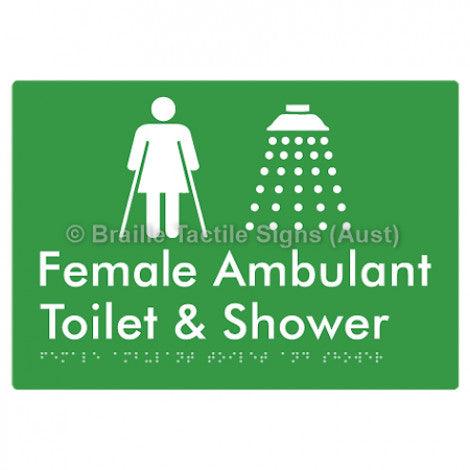 Braille Sign Female Ambulant Toilet & Shower - Braille Tactile Signs Aust. - BTS230-grn - Custom Signs - Fast Shipping - High Quality - Australian Made &amp; Owned