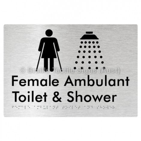 Braille Sign Female Ambulant Toilet & Shower - Braille Tactile Signs Aust. - BTS230-aliB - Custom Signs - Fast Shipping - High Quality - Australian Made &amp; Owned