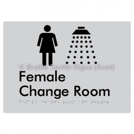 Braille Sign Female Change Room and Shower - Braille Tactile Signs Aust. - BTS374-slv - Custom Signs - Fast Shipping - High Quality - Australian Made &amp; Owned