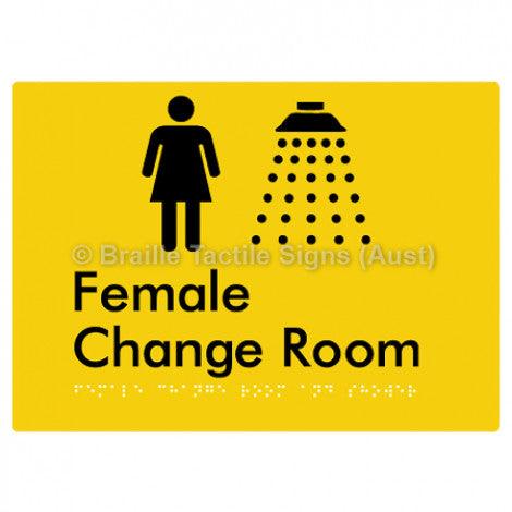 Braille Sign Female Change Room and Shower - Braille Tactile Signs Aust. - BTS374-yel - Custom Signs - Fast Shipping - High Quality - Australian Made &amp; Owned