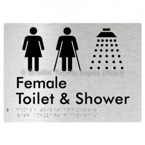 Braille Sign Female Toilet & Shower with Ambulant Facilities - Braille Tactile Signs Aust. - BTS305-aliB - Custom Signs - Fast Shipping - High Quality - Australian Made &amp; Owned