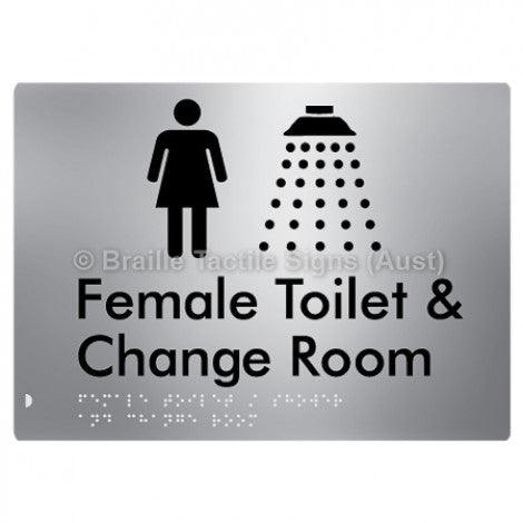 Braille Sign Female Toilet / Shower & Change Room - Braille Tactile Signs Aust. - BTS282-aliS - Custom Signs - Fast Shipping - High Quality - Australian Made &amp; Owned