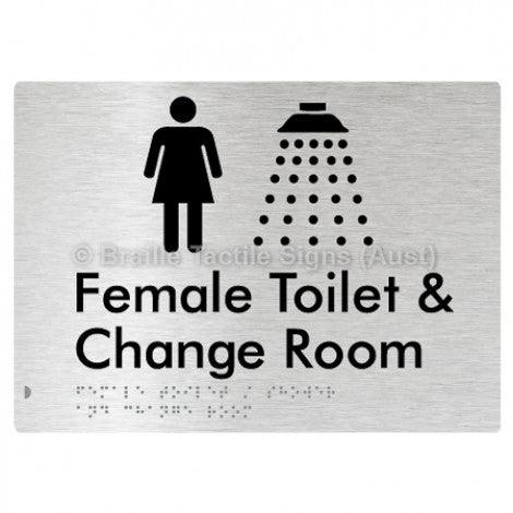 Braille Sign Female Toilet / Shower & Change Room - Braille Tactile Signs Aust. - BTS282-aliB - Custom Signs - Fast Shipping - High Quality - Australian Made &amp; Owned