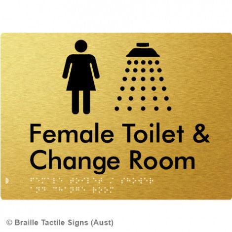 Braille Sign Female Toilet / Shower & Change Room - Braille Tactile Signs Aust. - BTS282-aliG - Custom Signs - Fast Shipping - High Quality - Australian Made &amp; Owned