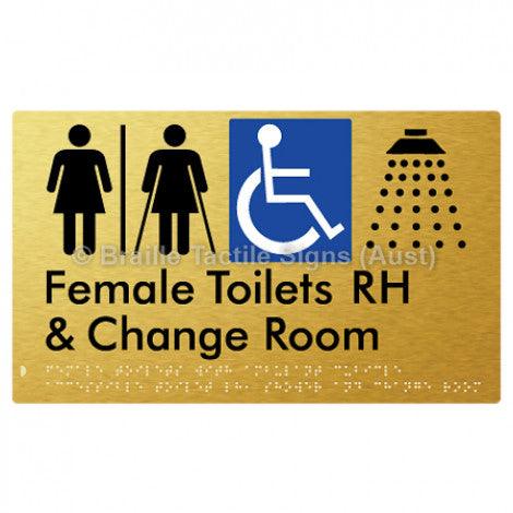 Braille Sign Female Toilets with Ambulant Cubicle Accessible Toilet RH, Shower and Change Room (Air Lock) - Braille Tactile Signs Aust. - BTS366RH-AL-aliG - Custom Signs - Fast Shipping - High Quality - Australian Made &amp; Owned