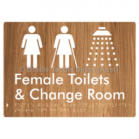 Braille Sign Female Toilets with Ambulant Cubicle, Shower and Change Room - Braille Tactile Signs Aust. - BTS331-wdg - Custom Signs - Fast Shipping - High Quality - Australian Made &amp; Owned