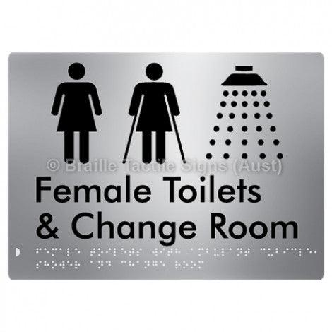 Braille Sign Female Toilets with Ambulant Cubicle, Shower and Change Room - Braille Tactile Signs Aust. - BTS331-aliS - Custom Signs - Fast Shipping - High Quality - Australian Made &amp; Owned