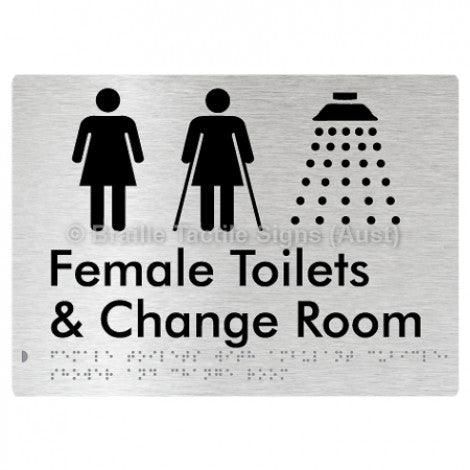 Braille Sign Female Toilets with Ambulant Cubicle, Shower and Change Room - Braille Tactile Signs Aust. - BTS331-aliB - Custom Signs - Fast Shipping - High Quality - Australian Made &amp; Owned