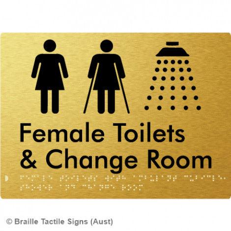 Braille Sign Female Toilets with Ambulant Cubicle, Shower and Change Room - Braille Tactile Signs Aust. - BTS331-aliG - Custom Signs - Fast Shipping - High Quality - Australian Made &amp; Owned