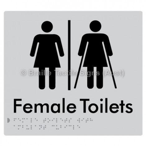 Braille Sign Female Toilets with Ambulant Cubicle w/ Air Lock - Braille Tactile Signs Aust. - BTS235-AL-slv - Custom Signs - Fast Shipping - High Quality - Australian Made &amp; Owned