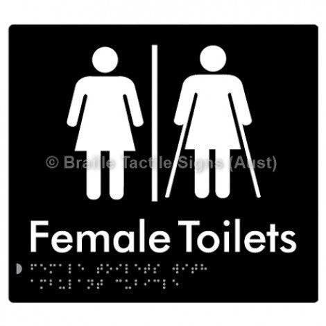 Braille Sign Female Toilets with Ambulant Cubicle w/ Air Lock - Braille Tactile Signs Aust. - BTS235-AL-blk - Custom Signs - Fast Shipping - High Quality - Australian Made &amp; Owned