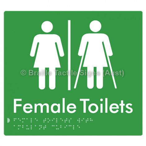 Braille Sign Female Toilets with Ambulant Cubicle w/ Air Lock - Braille Tactile Signs Aust. - BTS235-AL-grn - Custom Signs - Fast Shipping - High Quality - Australian Made &amp; Owned