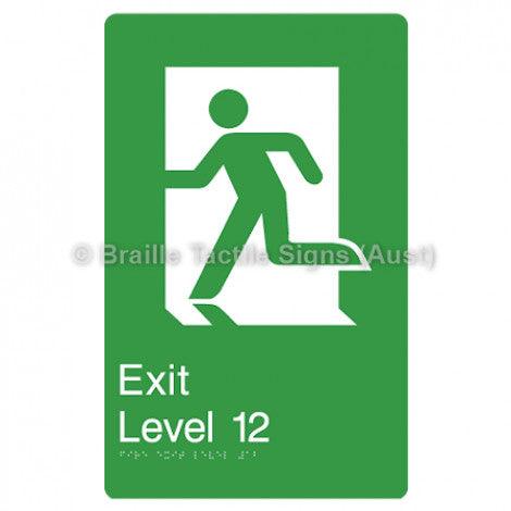 Braille Sign Fire Exit Level 12 - Braille Tactile Signs Aust. - BTS279-12-grn - Custom Signs - Fast Shipping - High Quality - Australian Made &amp; Owned