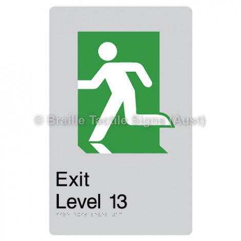 Braille Sign Fire Exit Level 13 - Braille Tactile Signs Aust. - BTS279-13-slv - Custom Signs - Fast Shipping - High Quality - Australian Made &amp; Owned