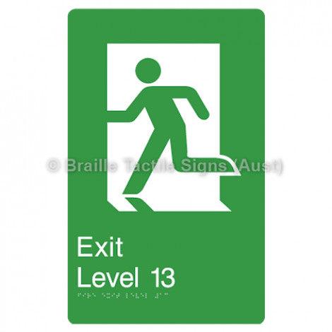 Braille Sign Fire Exit Level 13 - Braille Tactile Signs Aust. - BTS279-13-grn - Custom Signs - Fast Shipping - High Quality - Australian Made &amp; Owned