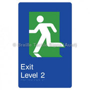 Braille Sign Fire Exit Level 2 - Braille Tactile Signs Aust. - BTS279-02-blu - Custom Signs - Fast Shipping - High Quality - Australian Made &amp; Owned