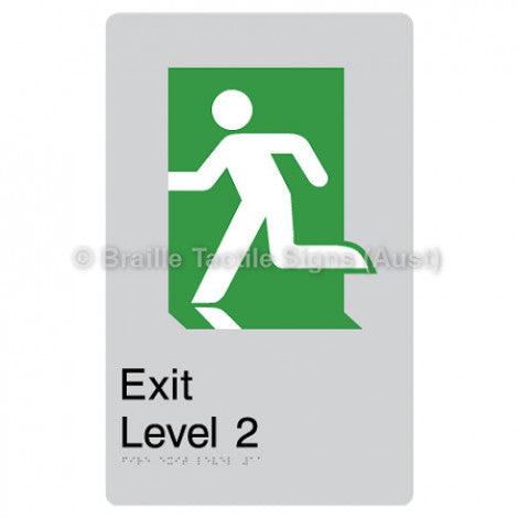 Braille Sign Fire Exit Level 2 - Braille Tactile Signs Aust. - BTS279-02-slv - Custom Signs - Fast Shipping - High Quality - Australian Made &amp; Owned