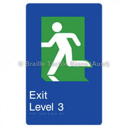 Braille Sign Fire Exit Level 3 - Braille Tactile Signs Aust. - BTS279-03-blu - Custom Signs - Fast Shipping - High Quality - Australian Made &amp; Owned