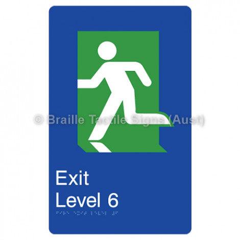 Braille Sign Fire Exit Level 6 - Braille Tactile Signs Aust. - BTS279-06-blu - Custom Signs - Fast Shipping - High Quality - Australian Made &amp; Owned