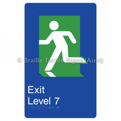 Braille Sign Fire Exit Level 7 - Braille Tactile Signs Aust. - BTS279-07-blu - Custom Signs - Fast Shipping - High Quality - Australian Made &amp; Owned