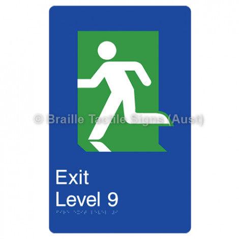 Braille Sign Fire Exit Level 9 - Braille Tactile Signs Aust. - BTS279-09-blu - Custom Signs - Fast Shipping - High Quality - Australian Made &amp; Owned