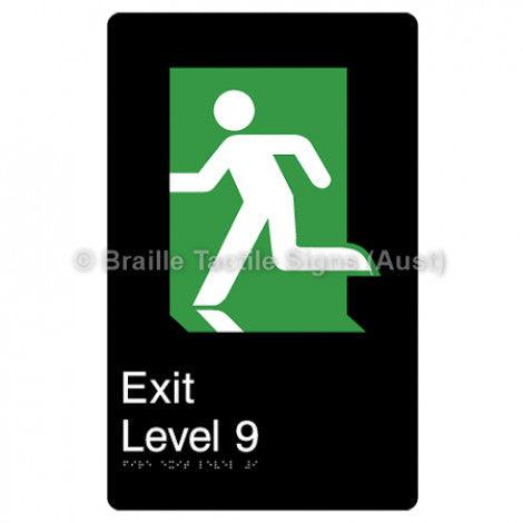 Braille Sign Fire Exit Level 9 - Braille Tactile Signs Aust. - BTS279-09-blk - Custom Signs - Fast Shipping - High Quality - Australian Made &amp; Owned