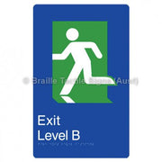 Braille Sign Fire Exit Level Basement - Braille Tactile Signs Aust. - BTS279-B-blu - Custom Signs - Fast Shipping - High Quality - Australian Made &amp; Owned