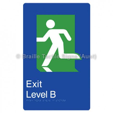 Braille Sign Fire Exit Level Basement - Braille Tactile Signs Aust. - BTS279-B-blu - Custom Signs - Fast Shipping - High Quality - Australian Made &amp; Owned