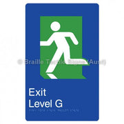 Braille Sign Fire Exit Level Ground - Braille Tactile Signs Aust. - BTS279-G-blu - Custom Signs - Fast Shipping - High Quality - Australian Made &amp; Owned