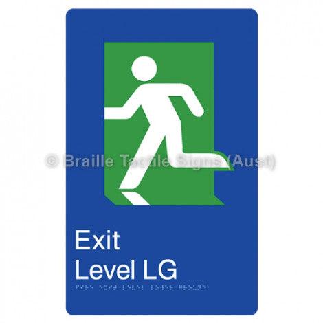 Braille Sign Fire Exit Level Lower Ground - Braille Tactile Signs Aust. - BTS279-LG-blu - Custom Signs - Fast Shipping - High Quality - Australian Made &amp; Owned