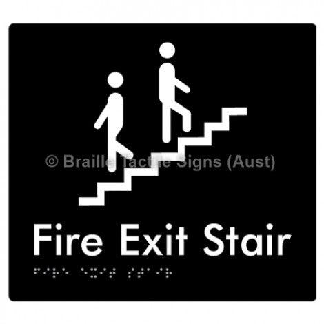 Braille Sign Fire Exit Stair - Braille Tactile Signs Aust. - BTS108-blk - Custom Signs - Fast Shipping - High Quality - Australian Made &amp; Owned