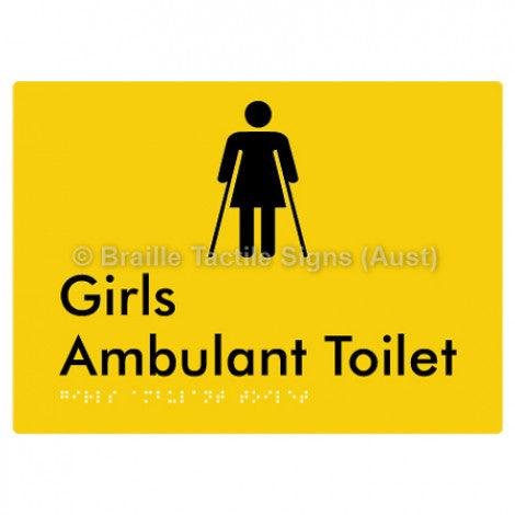 Braille Sign Girls Ambulant Toilet - Braille Tactile Signs Aust. - BTS341-yel - Custom Signs - Fast Shipping - High Quality - Australian Made &amp; Owned