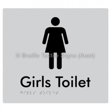 Braille Sign Girls Toilet - Braille Tactile Signs Aust. - BTS45n-slv - Custom Signs - Fast Shipping - High Quality - Australian Made &amp; Owned