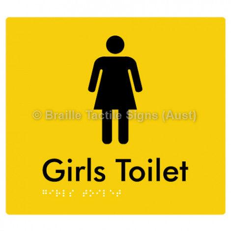 Braille Sign Girls Toilet - Braille Tactile Signs Aust. - BTS45n-yel - Custom Signs - Fast Shipping - High Quality - Australian Made &amp; Owned