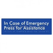 Braille Sign In Case of Emergency Press for Assistance - Braille Tactile Signs Aust. - BTS188-blu - Custom Signs - Fast Shipping - High Quality - Australian Made &amp; Owned