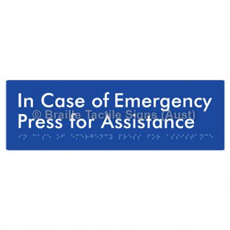 Braille Sign In Case of Emergency Press for Assistance - Braille Tactile Signs Aust. - BTS188-blu - Custom Signs - Fast Shipping - High Quality - Australian Made &amp; Owned
