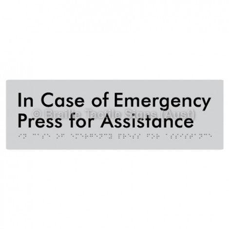 Braille Sign In Case of Emergency Press for Assistance - Braille Tactile Signs Aust. - BTS188-slv - Custom Signs - Fast Shipping - High Quality - Australian Made &amp; Owned