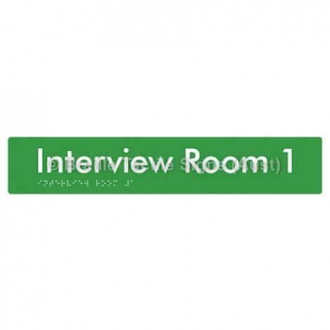 Braille Sign Interview Room 1 - Braille Tactile Signs Aust. - BTS250-01-grn - Custom Signs - Fast Shipping - High Quality - Australian Made &amp; Owned