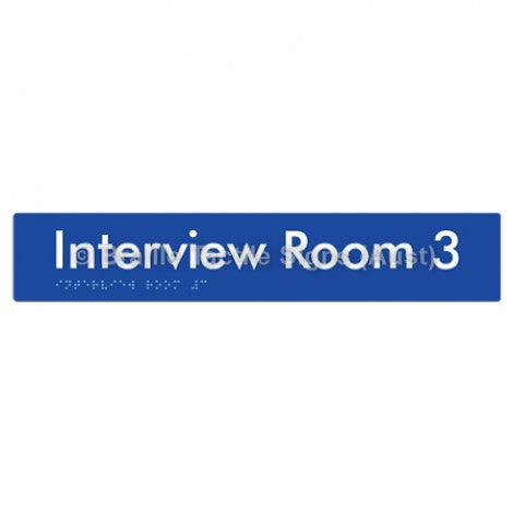 Braille Sign Interview Room 3 - Braille Tactile Signs Aust. - BTS250-03-blu - Custom Signs - Fast Shipping - High Quality - Australian Made &amp; Owned