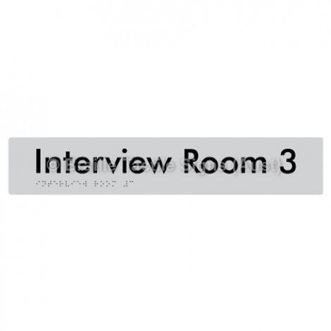Braille Sign Interview Room 3 - Braille Tactile Signs Aust. - BTS250-03-slv - Custom Signs - Fast Shipping - High Quality - Australian Made &amp; Owned
