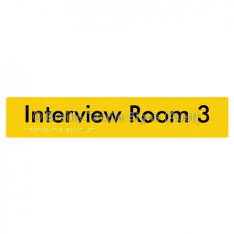 Braille Sign Interview Room 3 - Braille Tactile Signs Aust. - BTS250-03-yel - Custom Signs - Fast Shipping - High Quality - Australian Made &amp; Owned