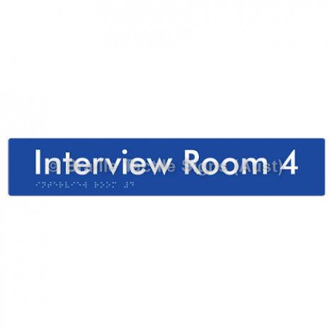 Braille Sign Interview Room 4 - Braille Tactile Signs Aust. - BTS250-04-blu - Custom Signs - Fast Shipping - High Quality - Australian Made &amp; Owned