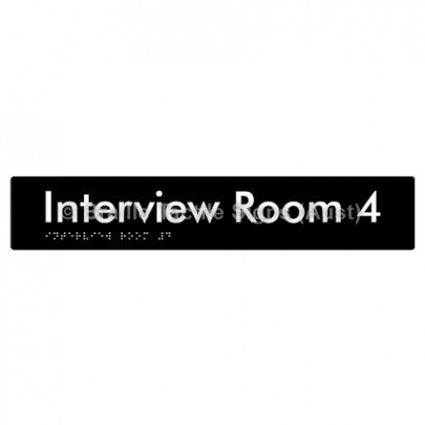 Braille Sign Interview Room 4 - Braille Tactile Signs Aust. - BTS250-04-blk - Custom Signs - Fast Shipping - High Quality - Australian Made &amp; Owned