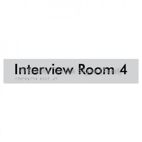 Braille Sign Interview Room 4 - Braille Tactile Signs Aust. - BTS250-04-slv - Custom Signs - Fast Shipping - High Quality - Australian Made &amp; Owned