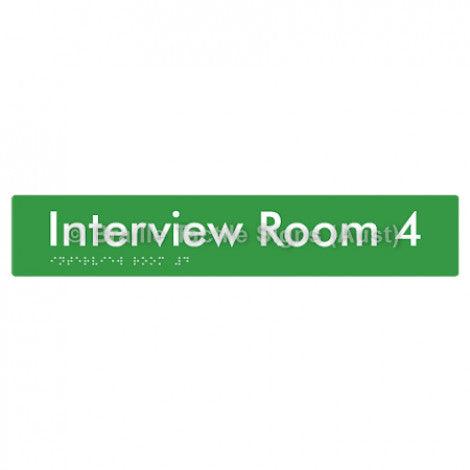 Braille Sign Interview Room 4 - Braille Tactile Signs Aust. - BTS250-04-grn - Custom Signs - Fast Shipping - High Quality - Australian Made &amp; Owned