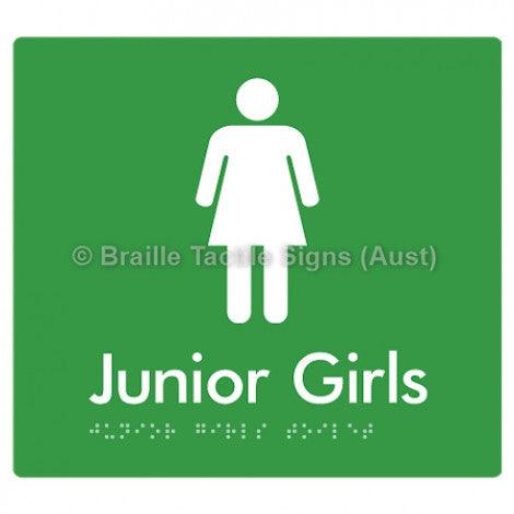 Braille Sign Junior Girls Toilet - Braille Tactile Signs Aust. - BTS142-grn - Custom Signs - Fast Shipping - High Quality - Australian Made &amp; Owned